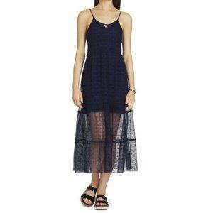 BCBGeneration Slip Dress Blue Swiss Dot Sheer Sleeveless Midi